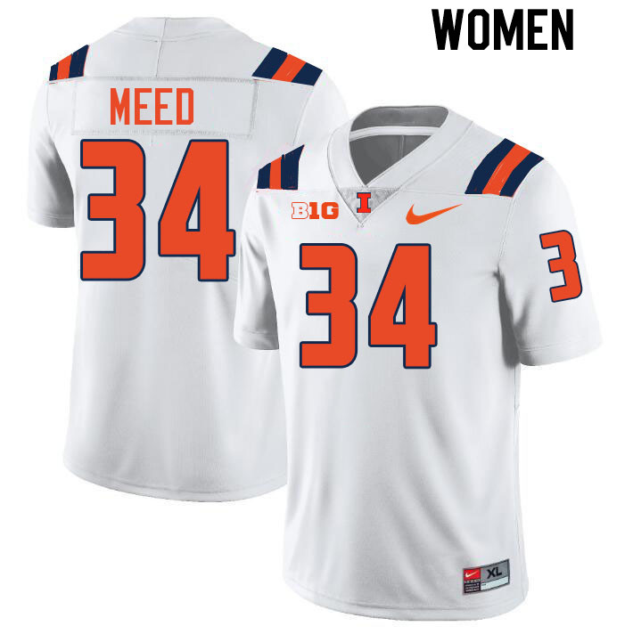 Women #34 Ryan Meed Illinois Fighting Illini College Football Jerseys Stitched-White